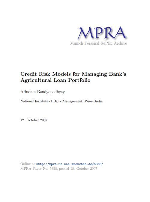 Credit Risk Models for Managing Bank’s Agricultural Loan Portfolio