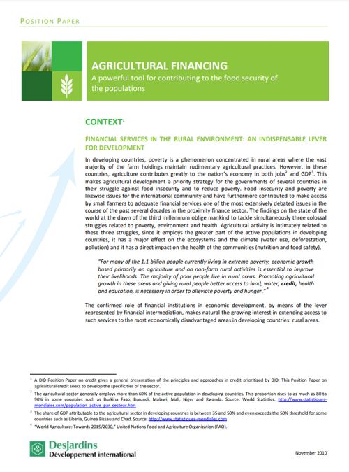 Agricultural Financing 2010