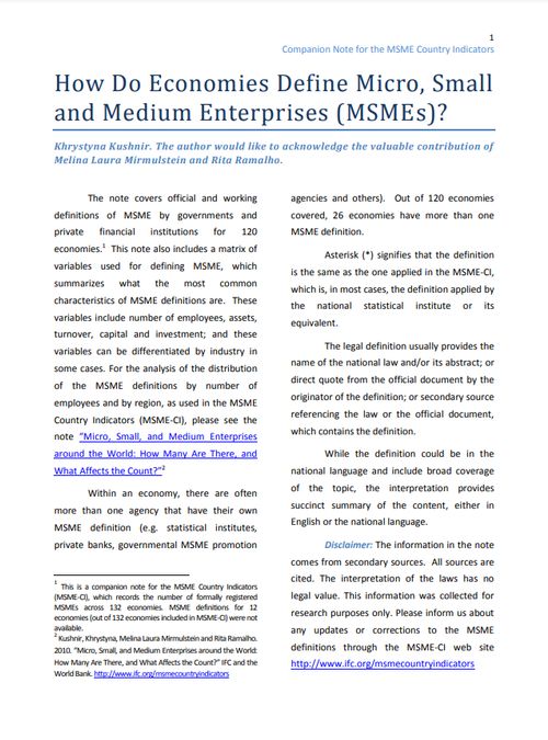 How Do Economies Define Micro, Small and Medium Enterprises (MSMEs)?