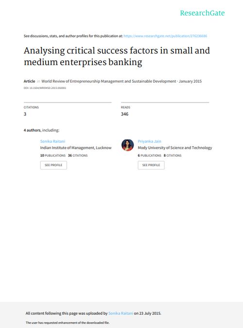 Analysing critical success factors in small and medium enterprises banking