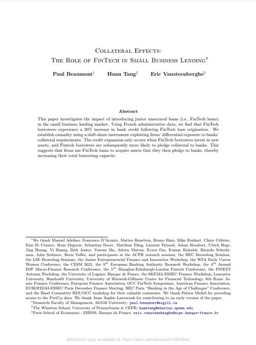 Collateral Effects: The Role of FinTech in Small Business Lending
